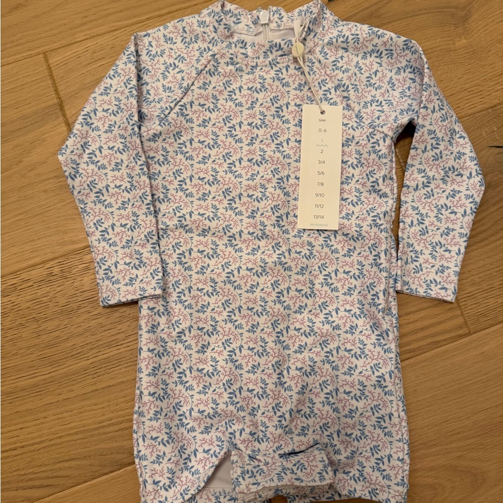 NWT Minnow Unisex Emerald Floral Rashguard One Piece, Size 1